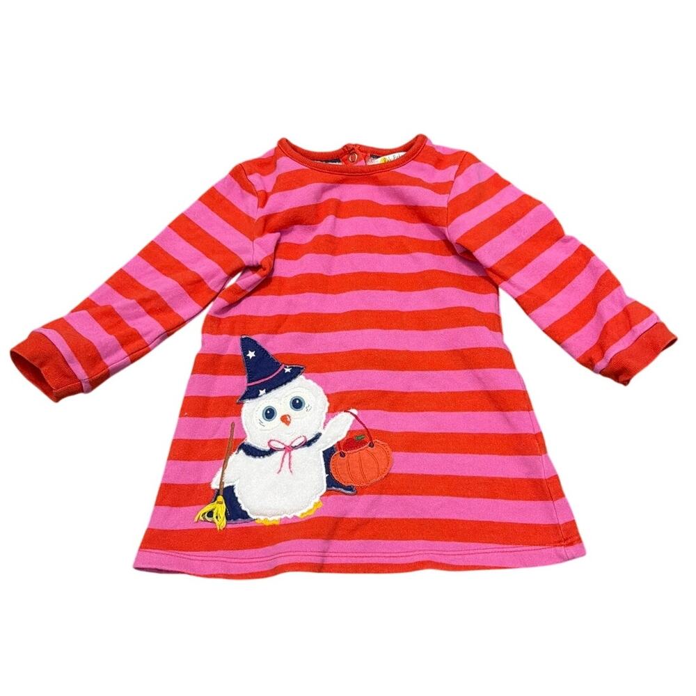 Mini Boden Owl Witch Halloween Striped Sweatshirt Dress Size 9-12 months